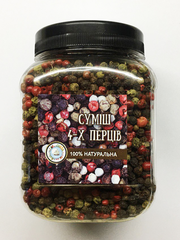 Суміш із 4-х перців. (чорний, рожевий, зелений, білий). 200 g. Суміш із 4-х перців. (чорний, рожевий, зелений, білий). 200 g.